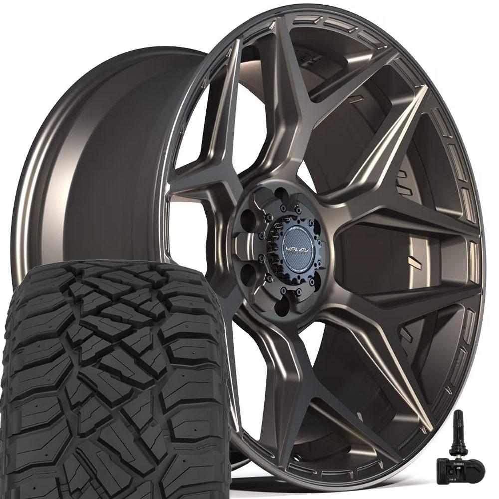 4PLAY 4P06 22x10 6x135 + 6x139.7 Satin Bronze Wheels 285-45-22 Sailun TerraMax RT Tires TPMS SET