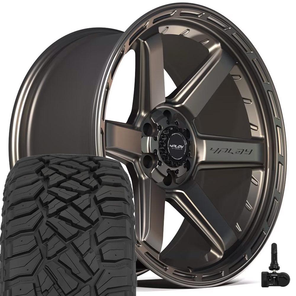 4PLAY 4P63 22x10 6x135 + 6x139.7 Satin Bronze Wheels 285-45-22 Sailun TerraMax RT Tires TPMS SET