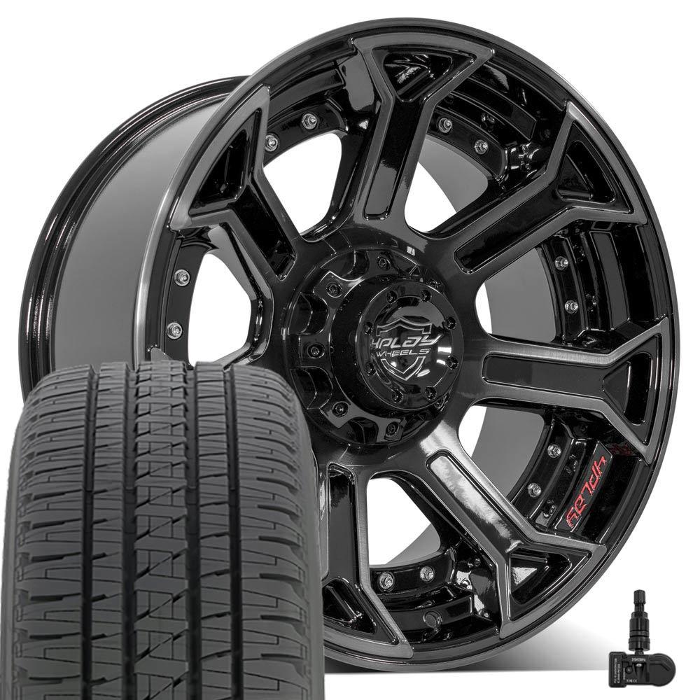 4PLAY 4P70 20x10 5x127 + 5x139.7 Gloss Black Brushed with Tinted Clear Wheels 275-55-20 Bridgestone Dueler Alenza HL Tires TPMS SET