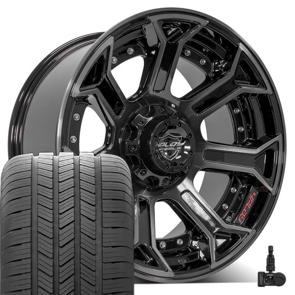 4PLAY 4P70 20x10 5x127 + 5x139.7 Gloss Black Brushed with Tinted Clear Wheels 275-55-20 Goodyear Eagle LS2 Tires TPMS SET