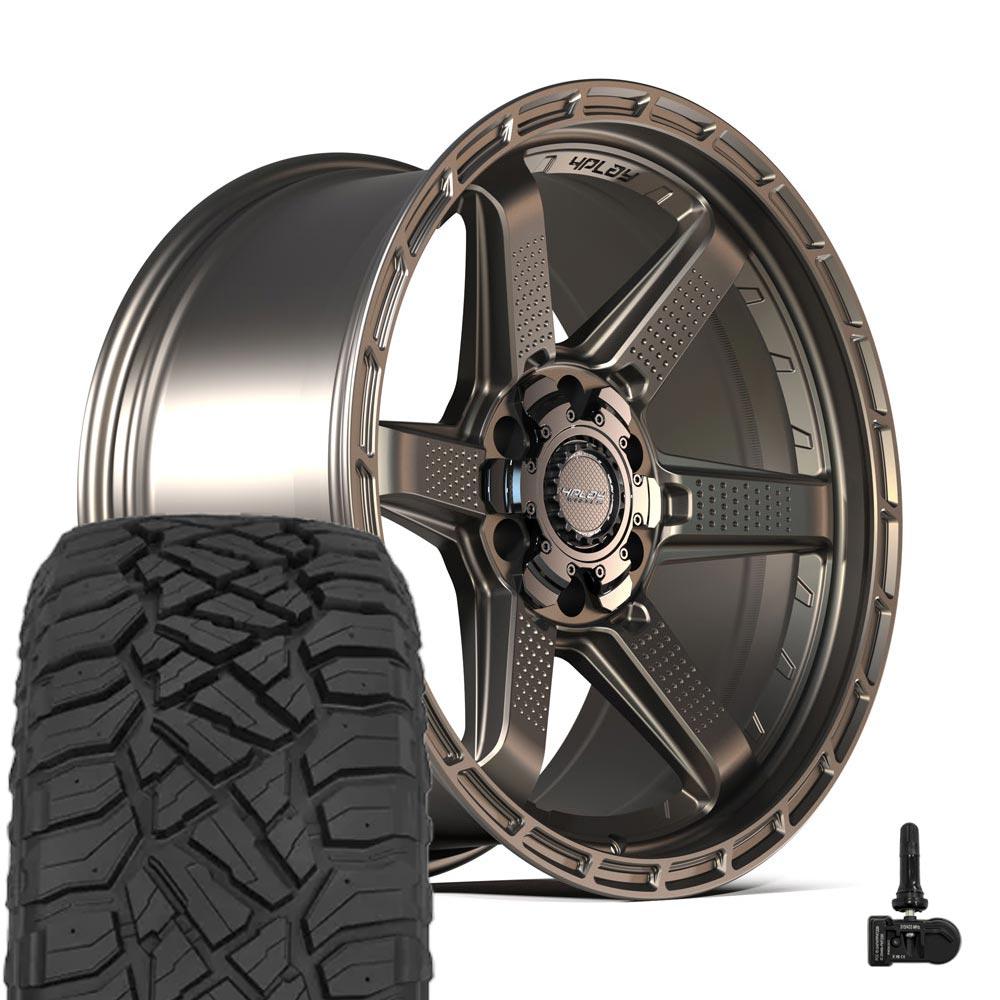 4PLAY 4PS63 20x9 5x127 + 5x139.7 Satin Bronze Wheels 275-55-20 Sailun TerraMax RT Tires TPMS SET
