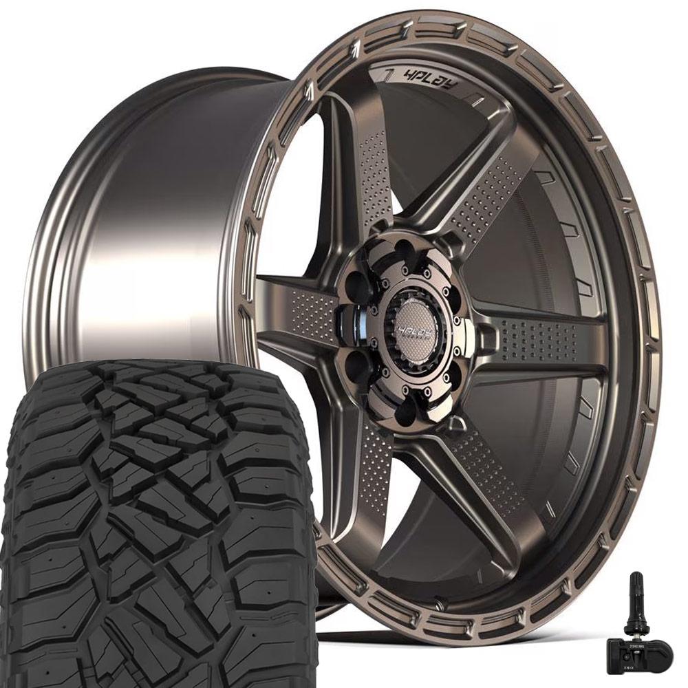 4PLAY 4PS63 22x9 6x135 + 6x139.7 Satin Bronze Wheels 285-45-22 Sailun TerraMax RT Tires TPMS SET