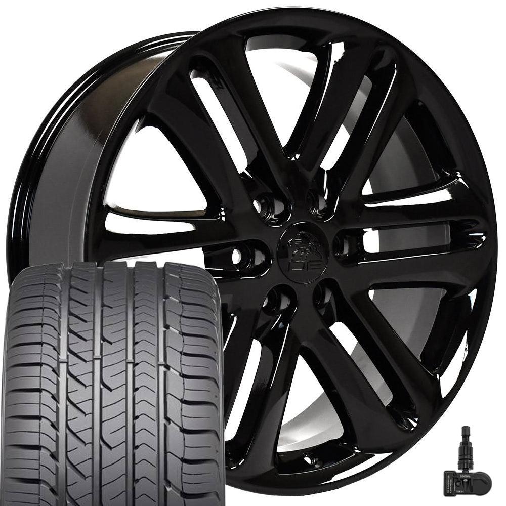 OE Wheels FR76 22x9 6x135 Gloss Black Wheels 285-45-22 Goodyear Eagle Sport Tires TPMS SET