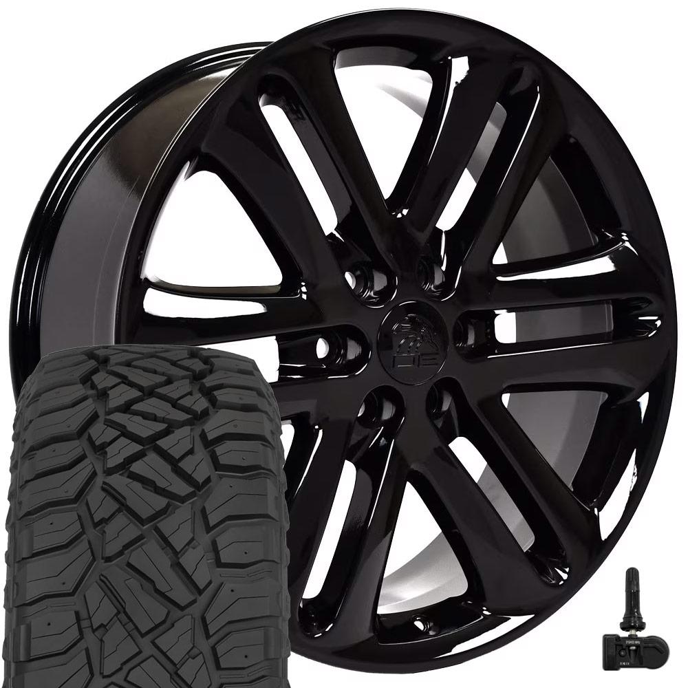 OE Wheels FR76 22x9 6x135 Gloss Black Wheels 285-45-22 Sailun TerraMax RT Tires TPMS SET