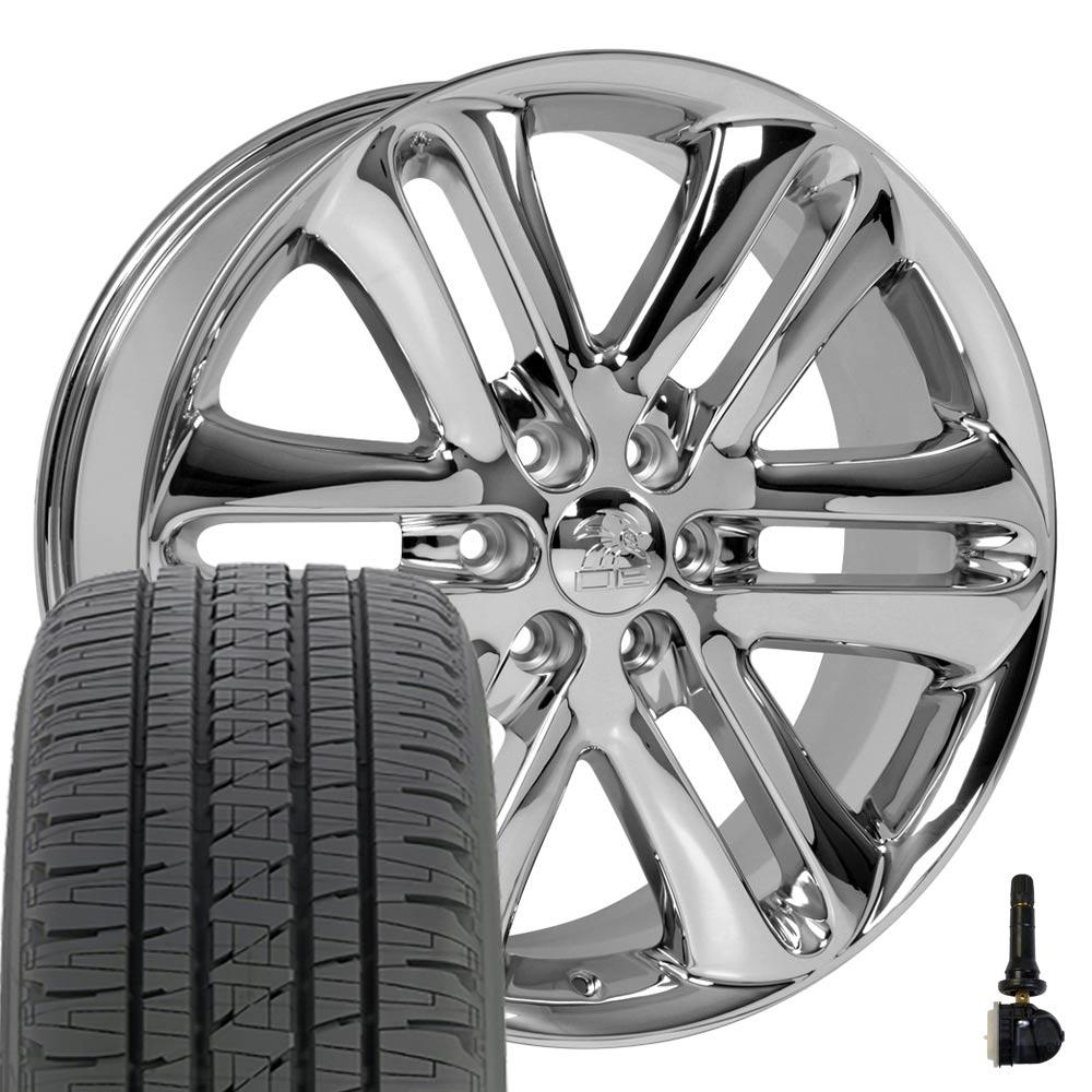OE Wheels FR76 22x9 6x135 Chrome Wheels 285-45-22 Bridgestone Dueler Alenza HL Tires TPMS SET