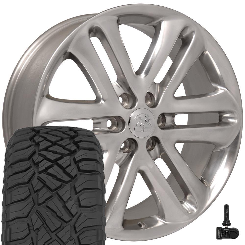 OE Wheels FR76 22x9 6x135 Polished Wheels 33x12.50-22 Sailun TerraMax RT Tires TPMS SET