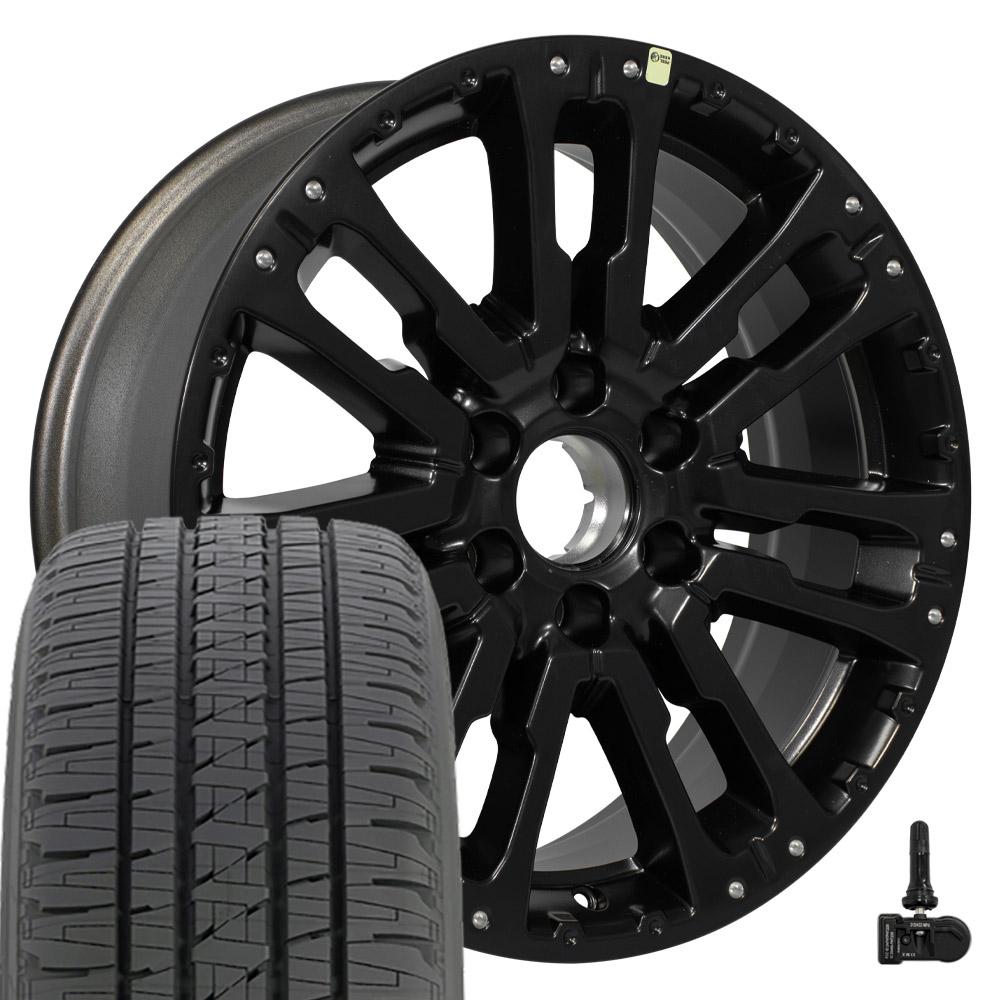 OEM Wheels NS33 20x8 6x139.7 Satin Black Wheels 275-55-20 Bridgestone Dueler Alenza HL Plus Tires TPMS SET