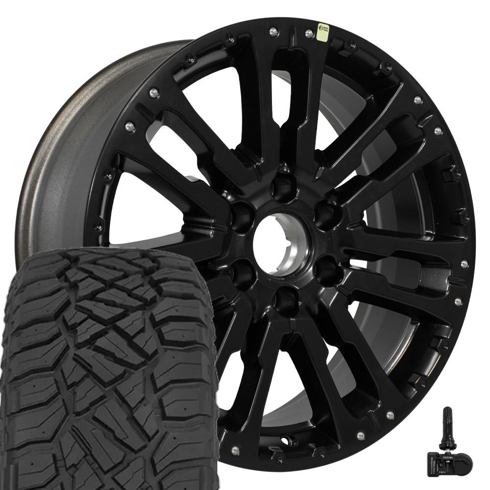 OEM Wheels NS33 20x8 6x139.7 Satin Black Wheels 275-55-20 Sailun TerraMax RT Tires TPMS SET