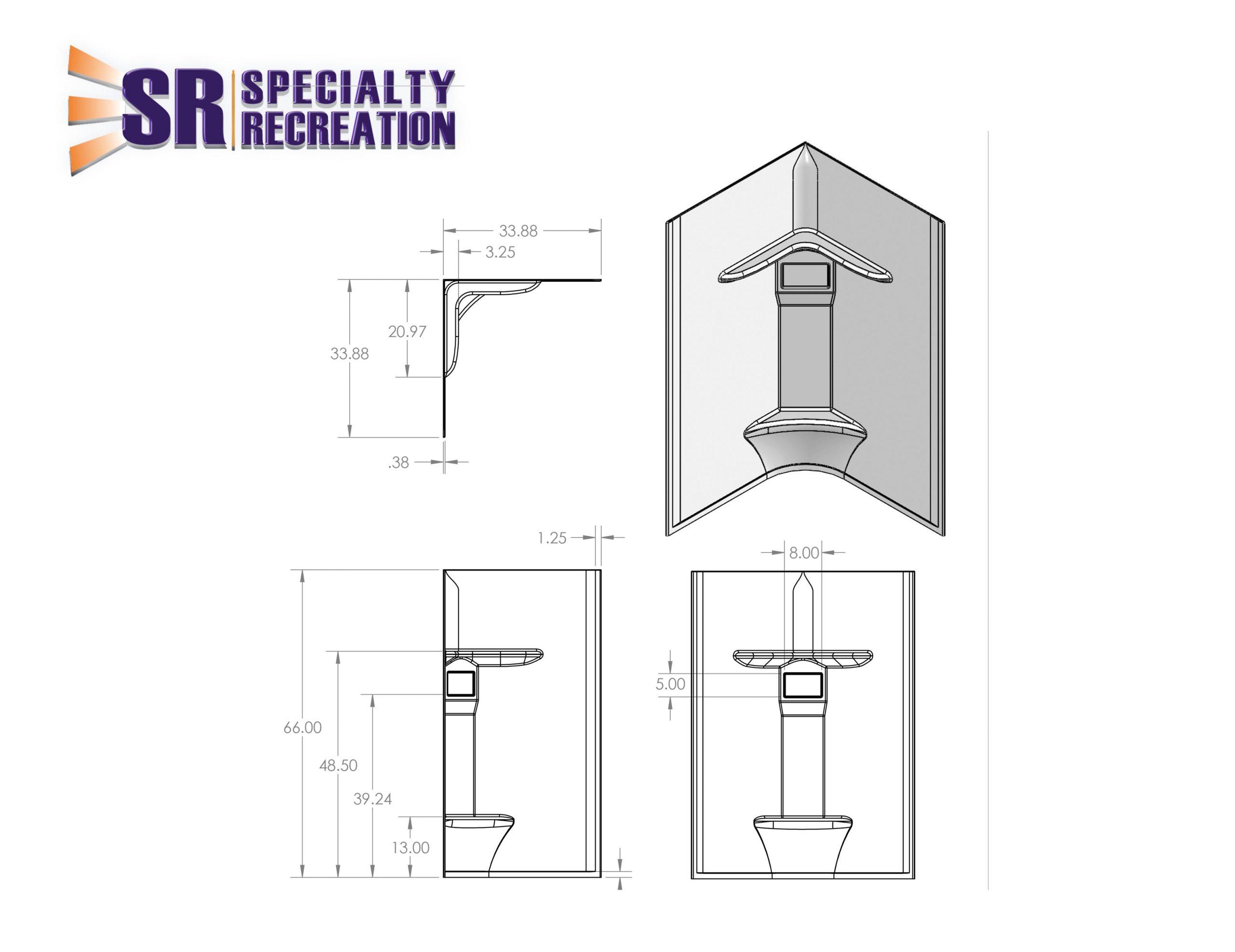 Specialty Recreation | Shower Wall Radius | SWR3434W  | White | 34" x 34""