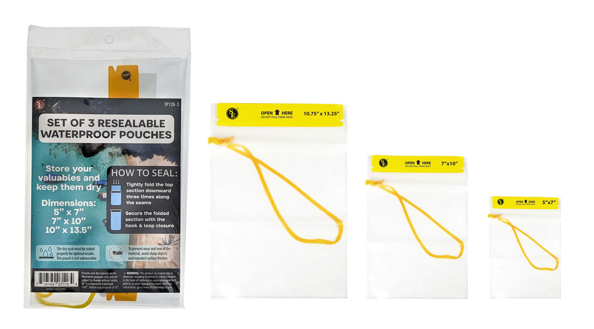 3-Piece Resealable Waterproof Pouch set with Hook and Loop Closure