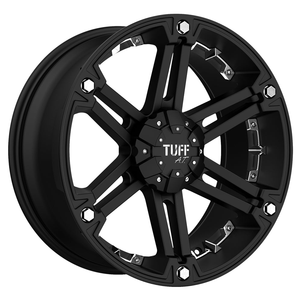 Tuff T01 17X8 10 5X139.7/5X5.5 FLAT BLACK W/ CHROME INSERTS