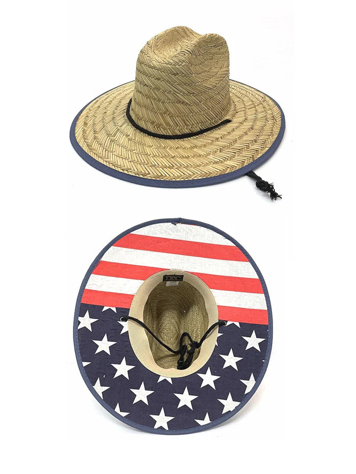 Dorfman Pacific MS401OS-NAT American Flag Straw Lifeguard Hat Natural