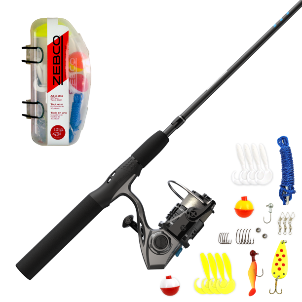 Zebco Ready Tackle Spinning Reel and Fishing Rod Combo, 5-Foot 6-Inch Fishing Pole, 30-Piece Tackle Kit, Black