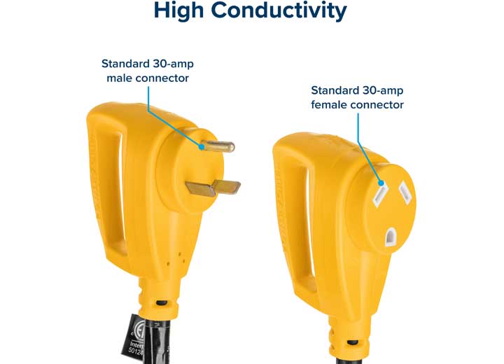 Camco 55197 Power Grip (TM) 30A Extension Cord With Handle 50 Foot