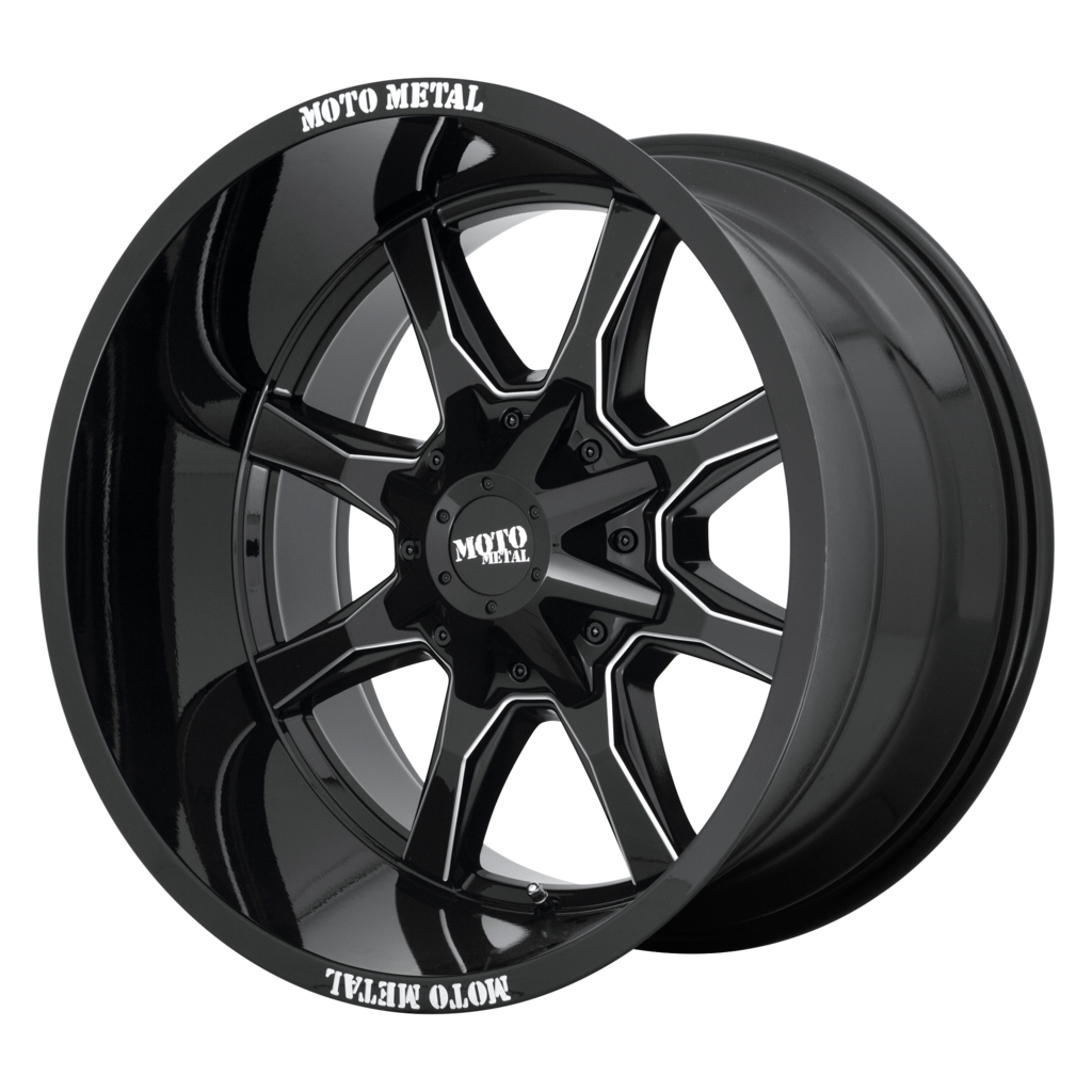 Moto Metal MO970 16X8 0 6X120/6X139.7/6X120/5.5 Gloss Black With Milled Spoke & Moto Metal On Lip