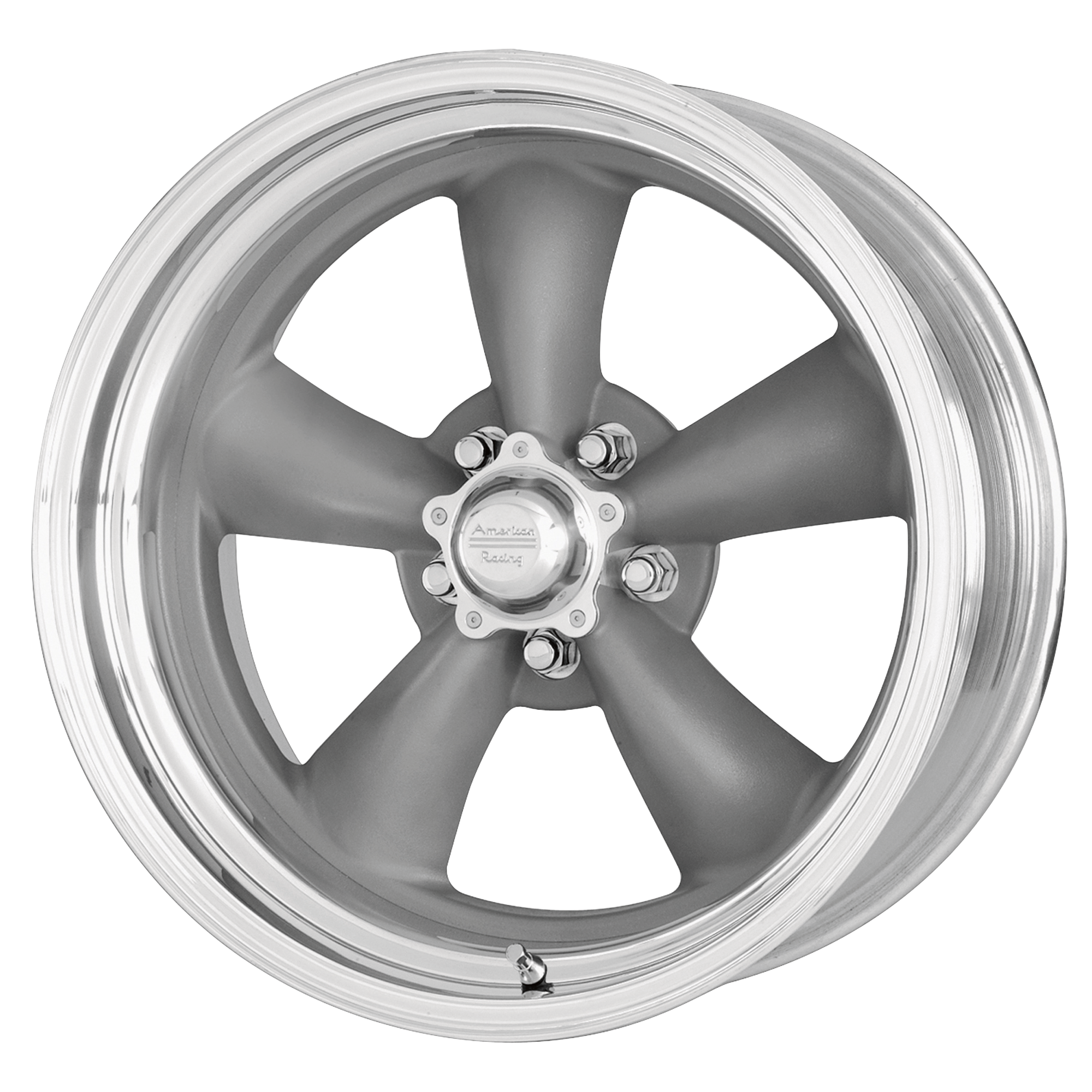 American Racing Vintage VN215 CLASSIC TORQ THRUST II 1 PC 18x9 0 5x120.65/5x4.75 Mag Gray Machined Lip