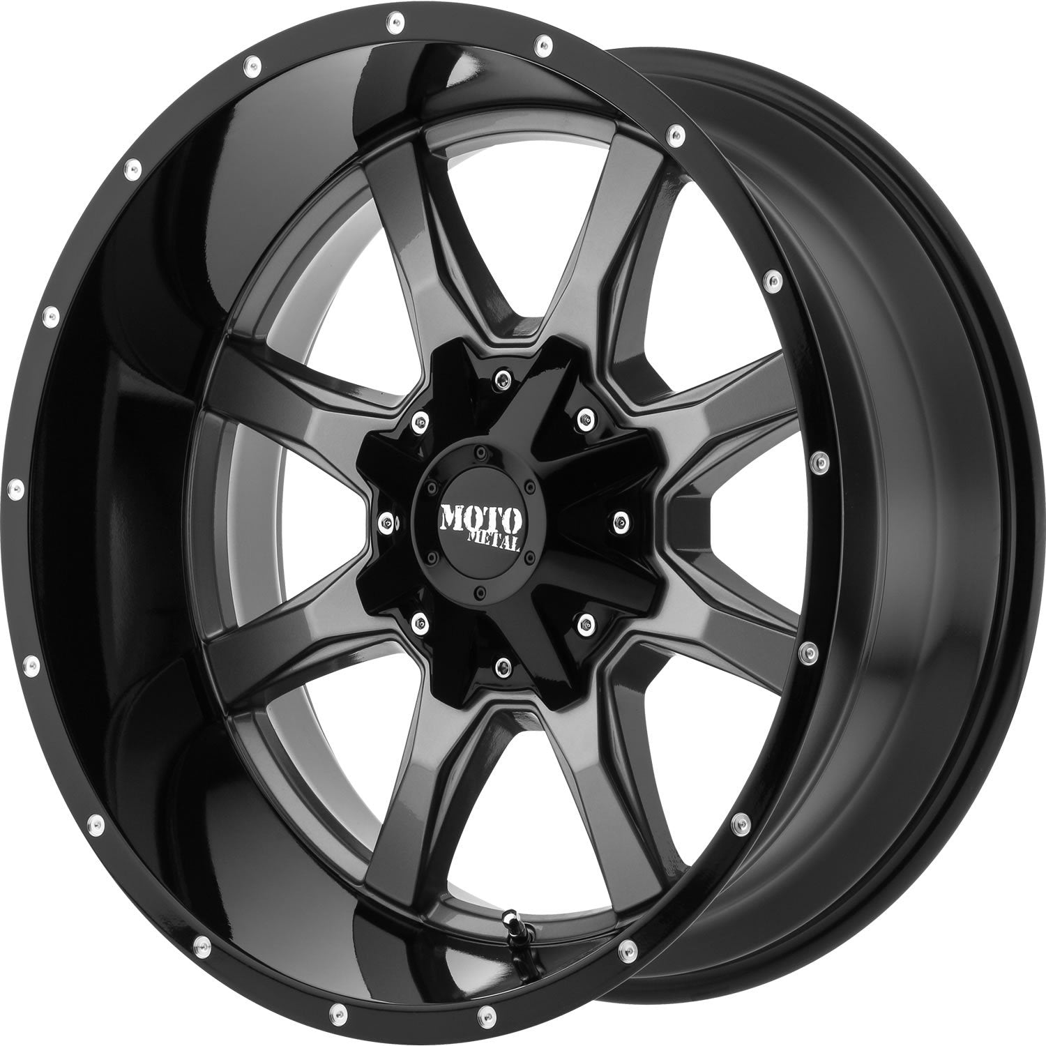 Moto Metal MO970 20X9 0 8X170/8X6.7 Gloss Gray Center Gloss Black Lip