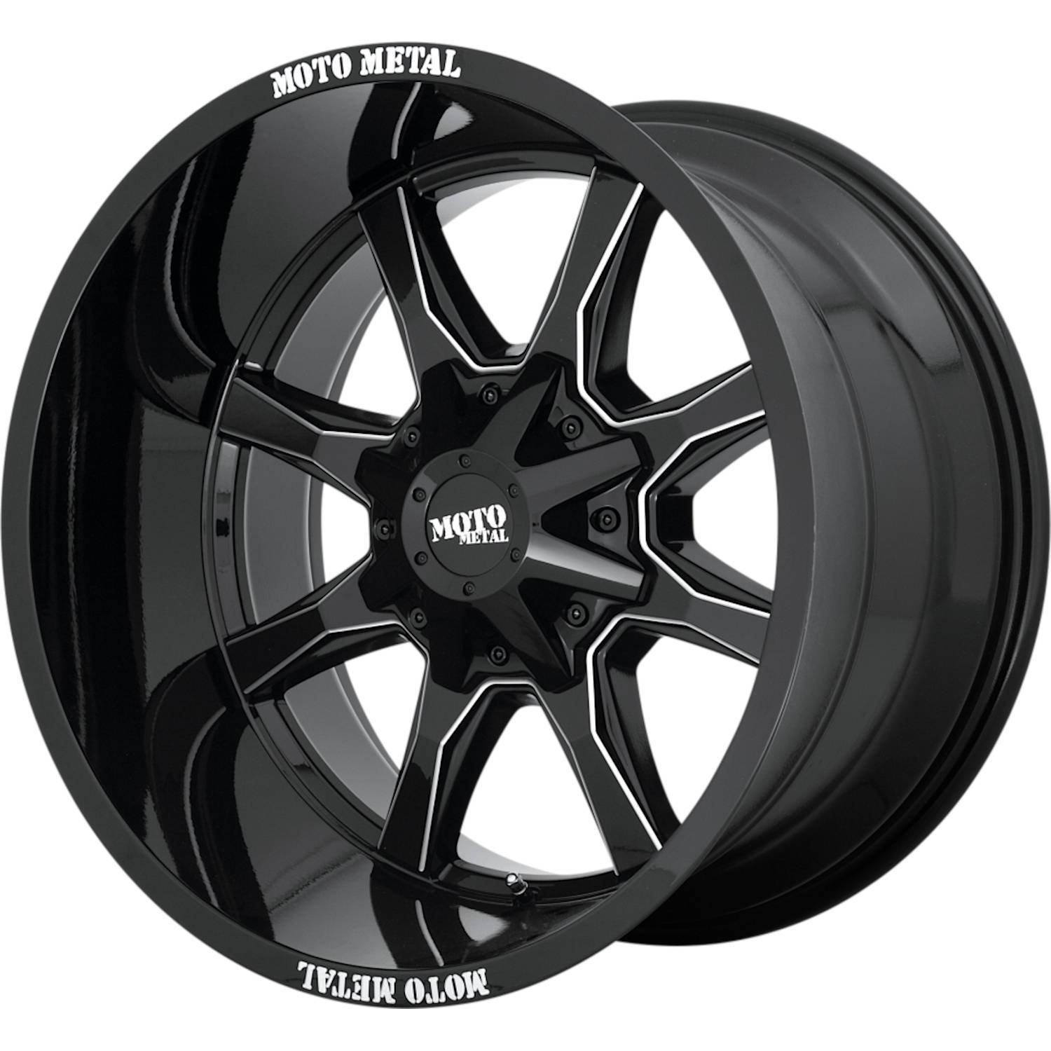 Moto Metal MO970 17X9 -12 8X165.1/8X6.5 Gloss Black With Milled Spoke & Moto Metal On Lip