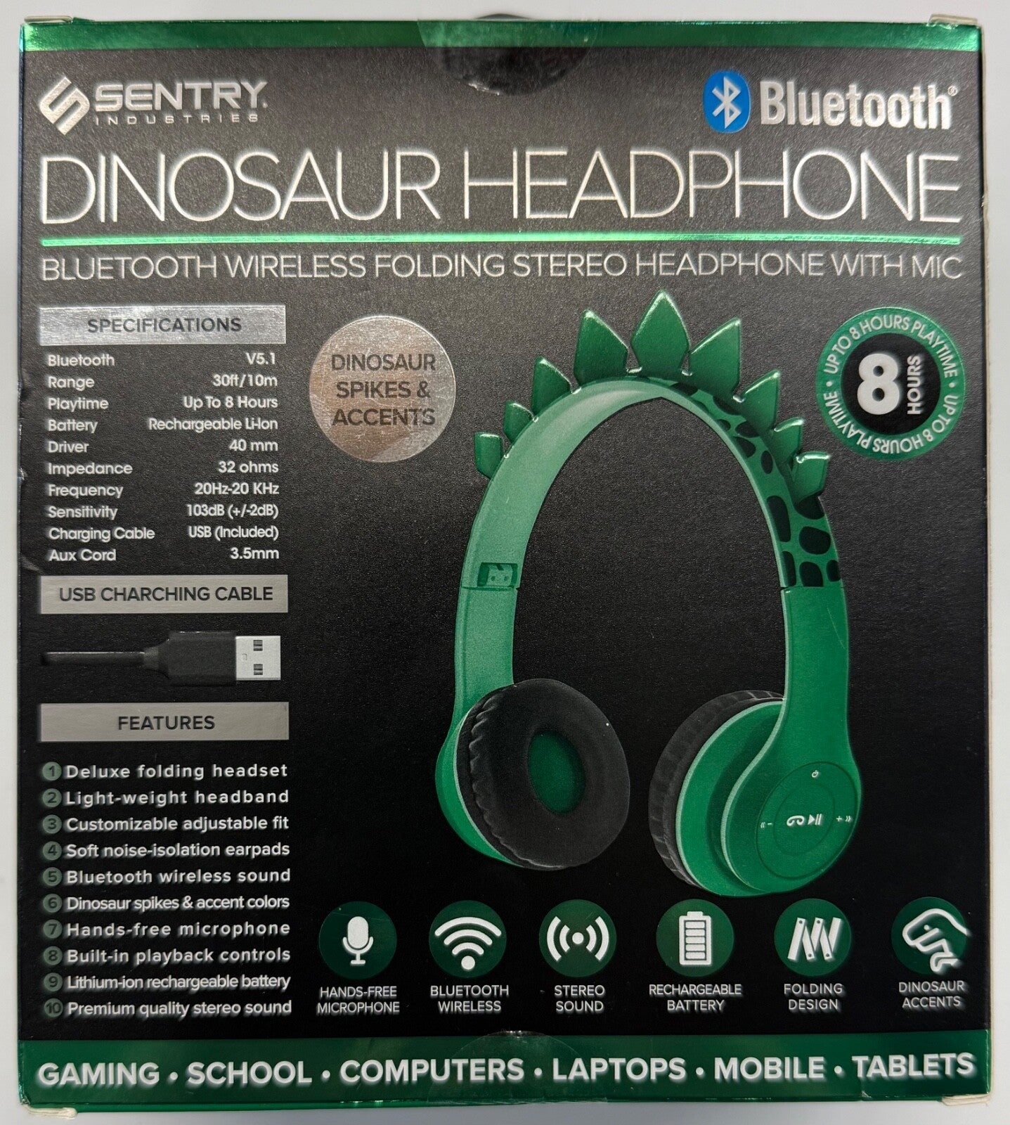 Sentry "Dinosaur Headphone" Bluetooth Wireless Folding Stereo W/Mic