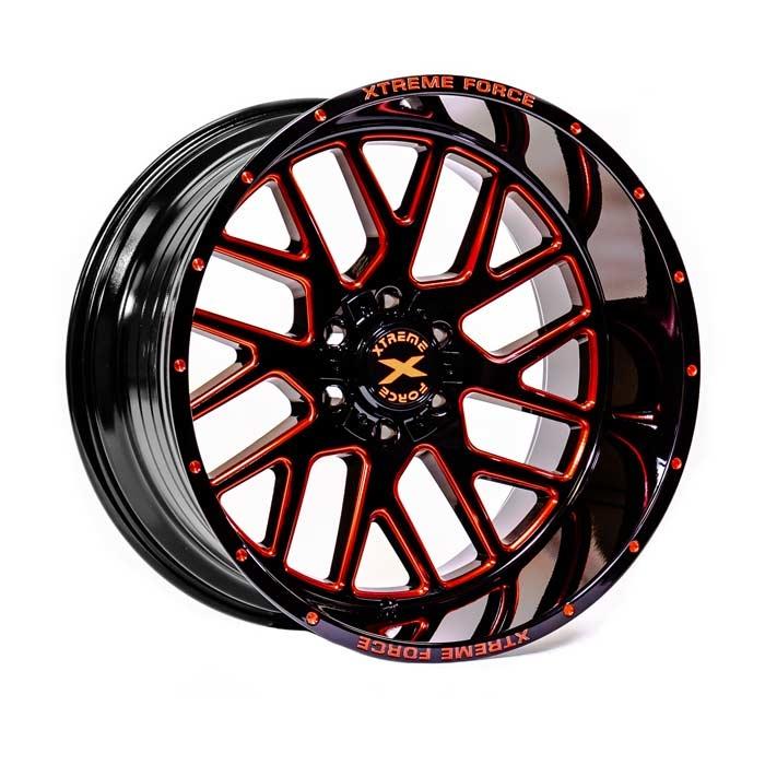 Xtreme Force XF-10 20x10 -25 5x127 (5x5)/5x139.7 (5x5.5) Gloss Black with Red Milled